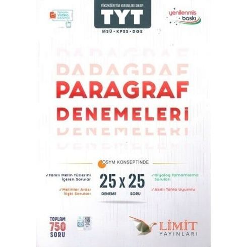 Limit Yayınları Tyt Msü Kpss Dgs Paragraf 25 X 25 Denemeleri Komisyon