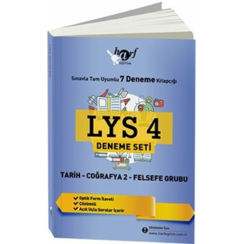 Lys 4 Deneme Seti Sınavla Tam Uyumlu 7 Deneme Kitapçığı: Tarih - Coğrafya 2 - Felsefe Grubu