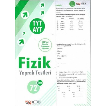 Nitelik Yayınları Tyt - Ayt Fizik Yaprak Test