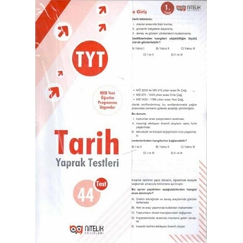 Nitelik Yayınları Tyt Tarih Yaprak Test