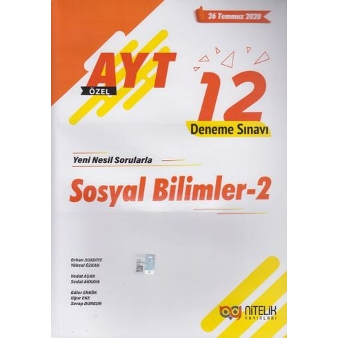 Nitelik Yayınları Yks Ayt Sosyal Bilimler-2 12 Deneme Sınavı