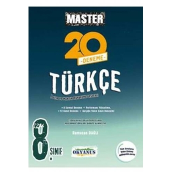 ​Okyanus Yayınları 8. Sınıf Master Türkçe 20 Deneme Komisyon