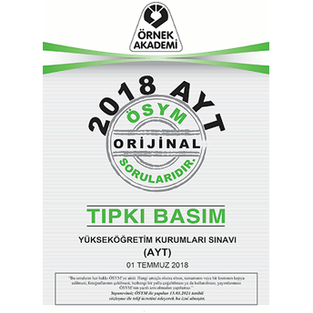 Örnek Akademi Ayt 2018 Soru Kitapçığı Tıpkı Basım