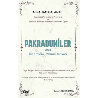 Pakraduniler Veya Bir Ermeni-Yahudi Tarikatı Abraham Galante