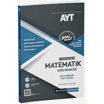 Pegem Akademi  Üniversite Sınavlarına Hazırlık Ayt Tamamı Çözümlü Matematik (Limit-Türev -Integral) Soru Bankası