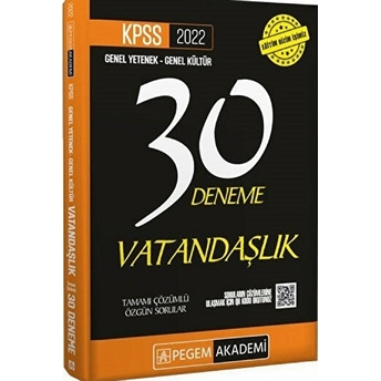 Pegem Akademi Yayıncılık 2022 Kpss Genel Yetenek - Genel Kültür Vatandaşlık 30 Deneme