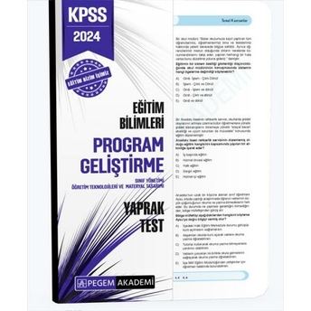 Pegem Yayınları 2024 Kpss Eğitim Bilimleri Program Geliştirme Yaprak Test Komisyon