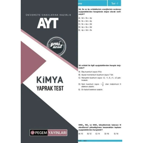 Pegem Yayınları Ayt Kimya Yaprak Test Komisyon