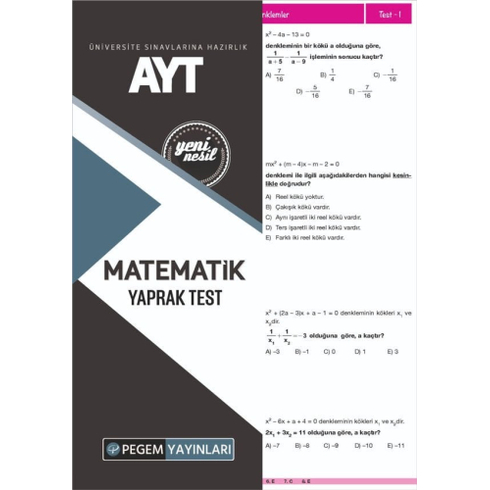 Pegem Yayınları Ayt Matematik Yaprak Test Komisyon