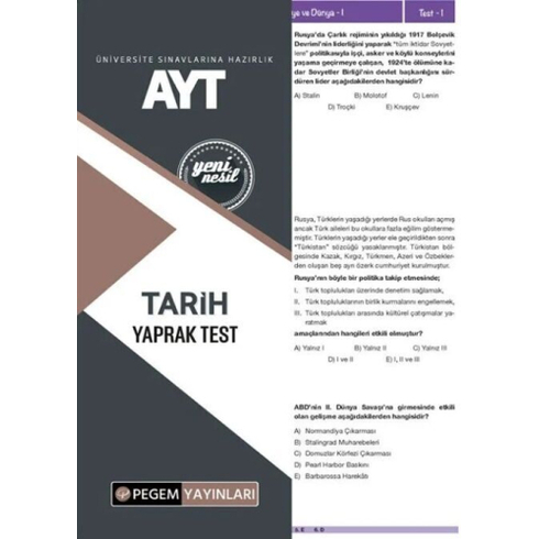 Pegem Yayınları Ayt Tarih Yaprak Test Komisyon