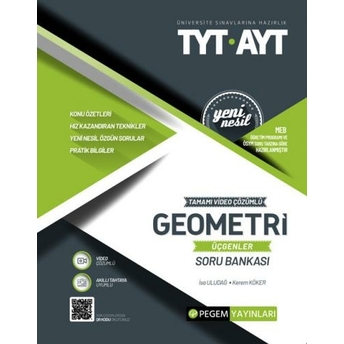 ​​Pegem Yayınları Tyt Ayt Geometri (Üçgenler) Tamamı Çözümlü Soru Bankası Komisyon