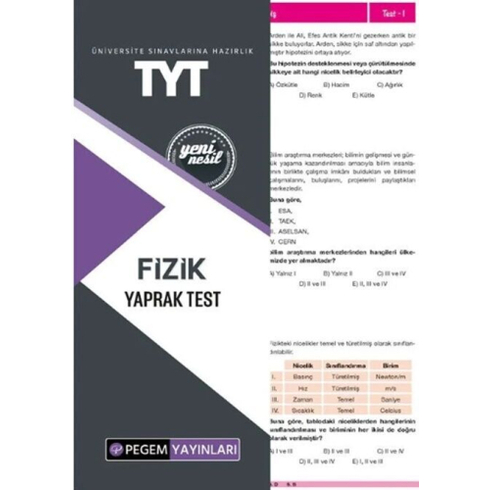 Pegem Yayınları Tyt Fizik Yaprak Test Komisyon