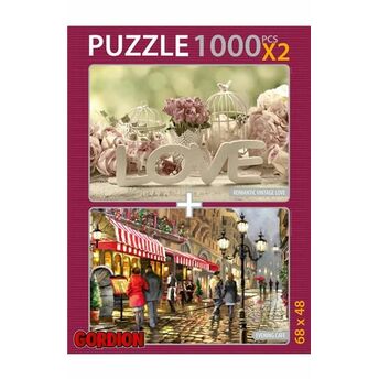 Romantic Vintage Love Evening Cafe / 2X1000 Parça Puzzle (40142) Kolektif