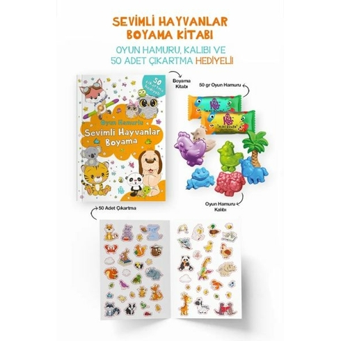 Sevimli Hayvanlar Boyama Kitabı - Oyun Hamurlu - 3 Yaş Bilge Yorulmaz