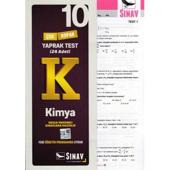 Sınav 10. Sınıf Kimya Çek Kopar Yaprak Test (Yeni) Kolektif