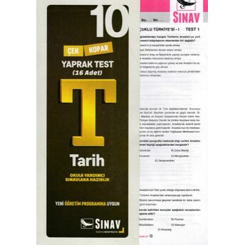 Sınav 10. Sınıf Tarih Çek Kopar Yaprak Test (Yeni) Kolektif