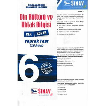 Sınav 6. Sınıf Din Kültürü Ve Ahlak Bilgisi Yaprak Test (Yeni) Kolektif