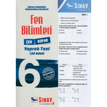 Sınav 6. Sınıf Fen Bilimleri Çek Kopar Yaprak Test (Yeni) Kolektif