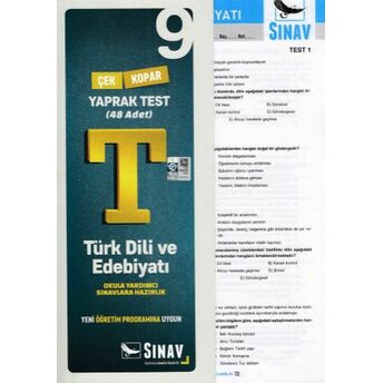 Sınav 9. Sınıf Türk Dili Ve Edebiyatı Çek Kopar Yaprak Test (Yeni) Kolektif