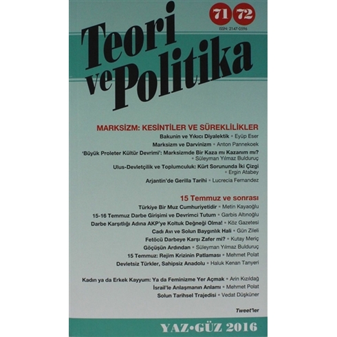 Teori Ve Politika Dergisi Sayı: 71 - 72 Yaz - Güz 2016 Kolektif