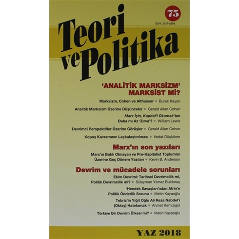 Teori Ve Politika Dergisi Sayı: 75 Yaz 2018 Kolektif