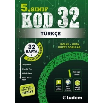 Tudem Yayınları 5. Sınıf Türkçe Kod 32 Tekrar Testleri Komisyon