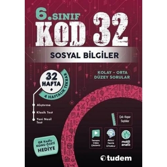 Tudem Yayınları 6. Sınıf Sosyal Bilgiler Kod 32 Tekrar Testleri Komisyon