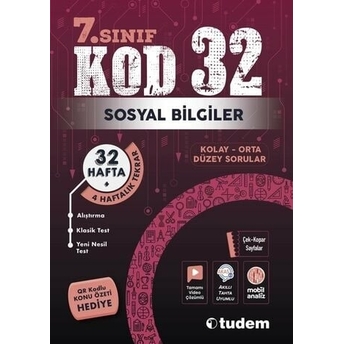 Tudem Yayınları 7. Sınıf Sosyal Bilgiler Kod 32 Tekrar Testleri Komisyon