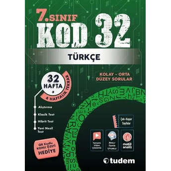 Tudem Yayınları 7. Sınıf Türkçe Kod 32 Tekrar Testleri Komisyon