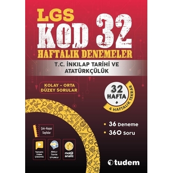 Tudem Yayınları Lgs Tc Inkılap Tarihi Ve Atatürkçülük Kod 32 Haftalık Denemeler Komisyon