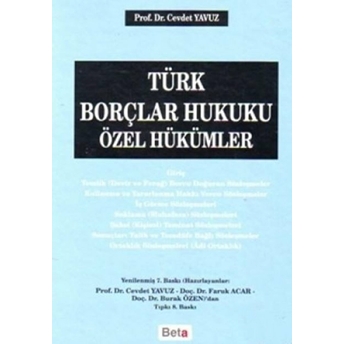 Türk Borçlar Hukuku Özel Hükümler Ciltli Cevdet Yavuz