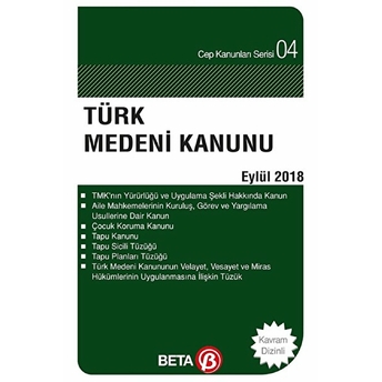 Türk Medeni Kanunu (Eylül 2018) Cep Boy Celal Ülgen