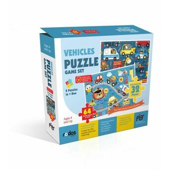 Vehicles Puzzle Game Set - 2 Puzzles In 1 Box - 64 Pieces Puzzle In Total - Ages 4