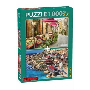 Vintage Cafe Temel Reis Kasabası / 2X1000 Parça Puzzle (40144) Şükrü Çağlayan