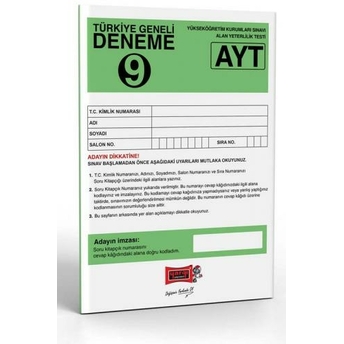 Yargı Yayınları Ayt Türkiye Geneli Deneme Sınavı - 9 Komisyon