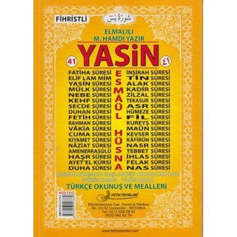 Yasin Türkçe Okunuş Ve Mealleri Rahle Boy (Kod F015) Kolektif