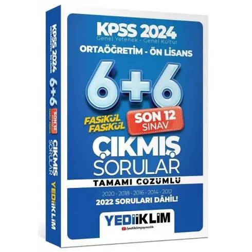 Yediiklim Kpss 2024 Genel Yetenek Genel Kültür Ortaöğretim - Ön Lisans Fasikül Fasikül Son 12 Sınav Çıkmış Sorular Tamamı Çözümler