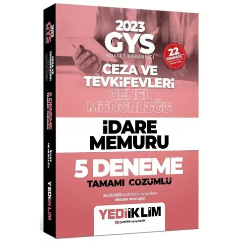 Yediiklim Yayınları 2023 Gys Adalet Bakanlığı Ceza Ve Tevkifevleri Genel Müdürlüğü Idare Memuru 5 Deneme Tamamı Çözümlü Komisyon