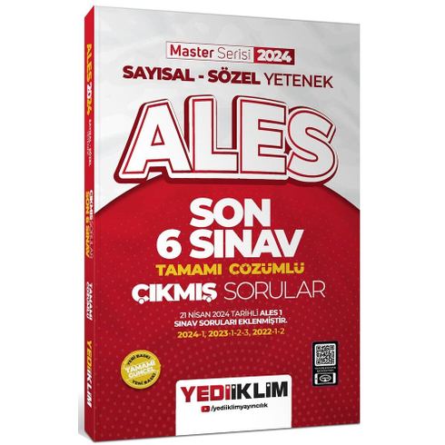 Yediiklim Yayınları 2024 Ales Sayısal Sözel Yetenek Son 6 Sınav Tamamı Çözümlü Çıkmış Sorular Komisyon