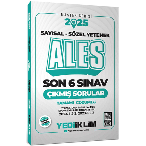 Yediiklim Yayınları 2025 Ales Master Serisi Sayısal Sözel Yetenek Tamamı Çözümlü Son 6 Sınav Çıkmış Sorular Komisyon