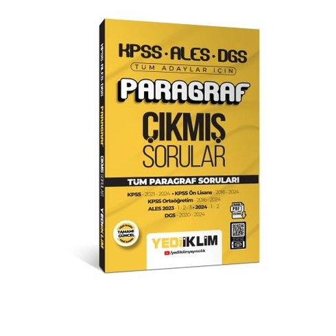 Yediiklim Yayınları 2025 Kpss Ales Dgs Tüm Adaylar Için Paragraf Tamamı Pdf Çözümlü Çıkmış Sorular