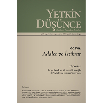 Yetkin Düşünce Dergisi Yıl: 1 Sayı: 2 Nisan, Mayıs, Haziran 2018 Kolektif